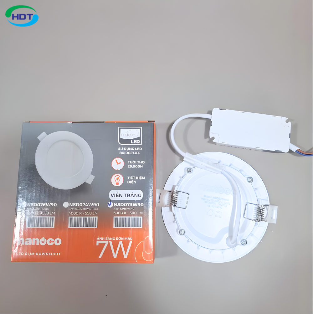 đèn âm trần Nanoco 7W 3 màu viền trắng