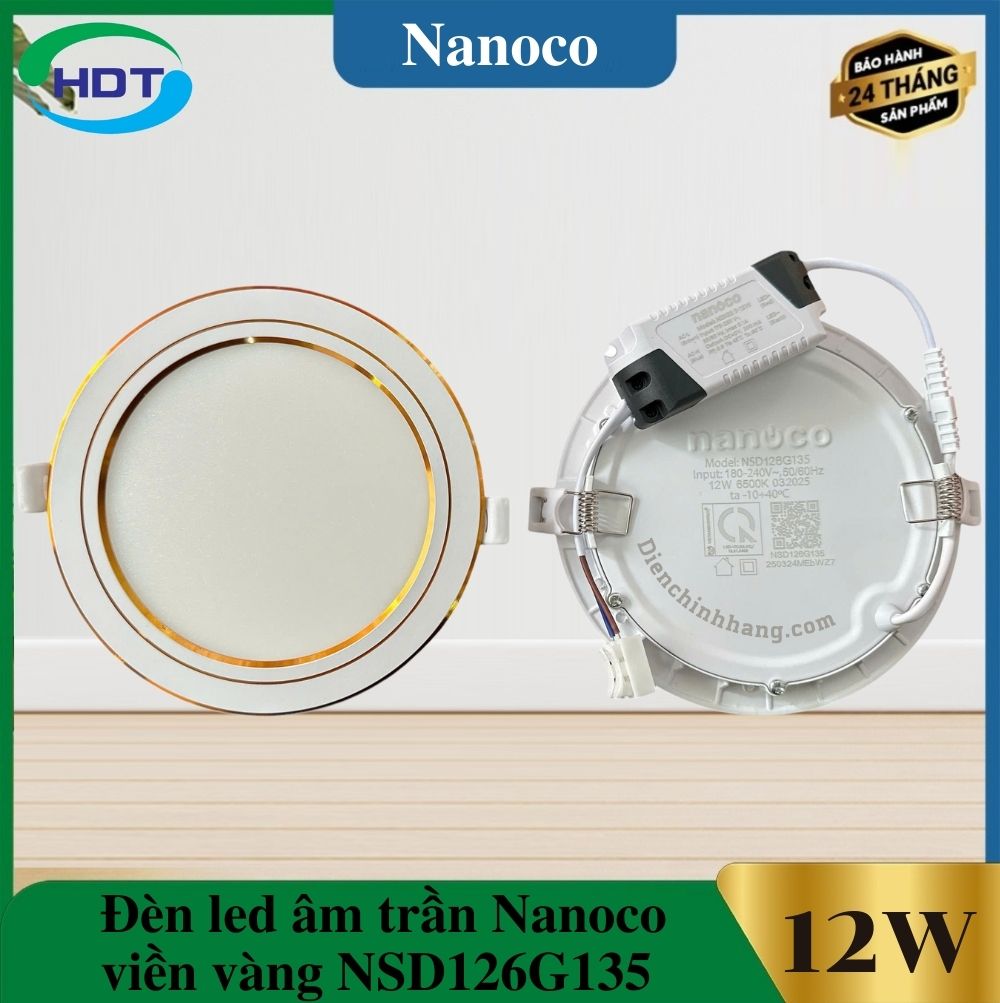 Đèn LED âm trần Nanoco 12W viền vàng NSD126G135/ NSD124G135/ NSD123G135