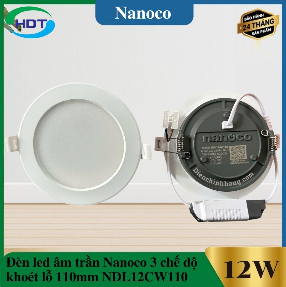 Đèn Led Âm Trần Nanoco 12w Dòng Downlight 3s Viền Bạc Đổi Màu NDL12CS110