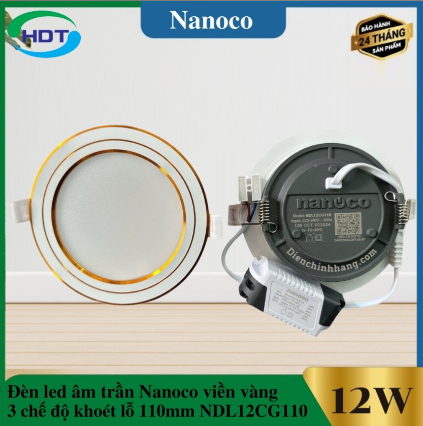 Đèn led âm trần Nanoco 12w dòng downlight 3s viền vàng đổi màu NDL12CG110