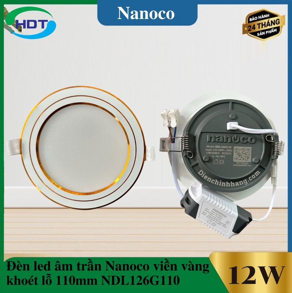 Đèn led âm trần Nanoco 12w dòng downlight 3s viền vàng NDL126G110/ NDL124G110/ NDL123G110