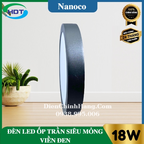 Đèn Led ốp trần nổi siêu mỏng tròn viền đen 18W Nanoco NPL183RB/ NPL184RB/ NPL186RB