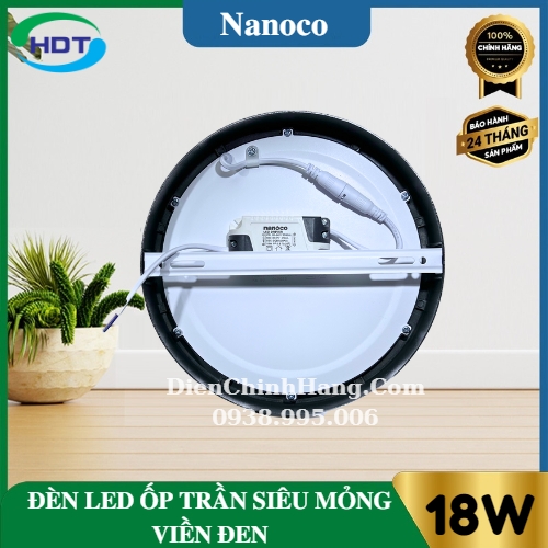 Đèn Led ốp trần nổi siêu mỏng tròn viền đen 18W Nanoco NPL183RB/ NPL184RB/ NPL186RB