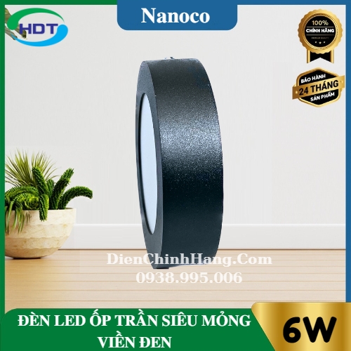 Đèn Led ốp trần nổi siêu mỏng tròn viền đen 6W Nanoco NPL063RB/ NPL064RB/ NPL066RB