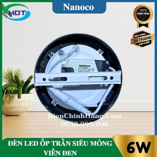 Đèn Led ốp trần nổi siêu mỏng tròn viền đen 6W Nanoco NPL063RB/ NPL064RB/ NPL066RB