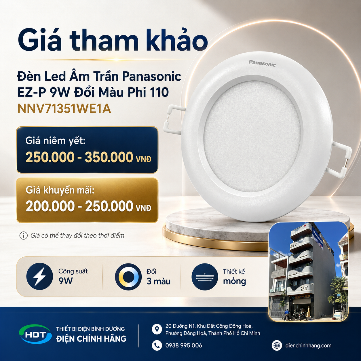 Đèn Led Âm Trần Panasonic EZ-P 9W Đổi Màu Phi 110 NNV71351WE1A
