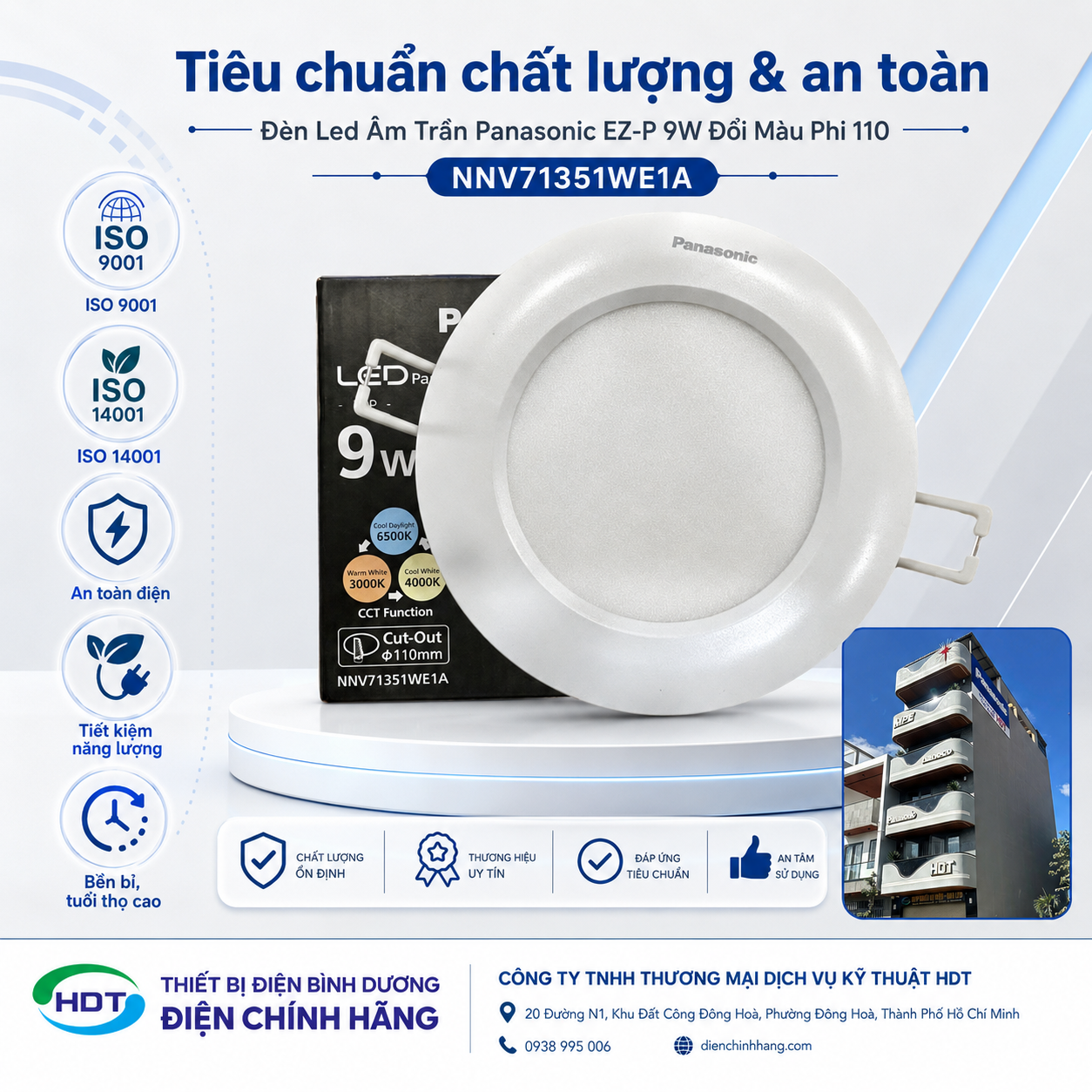 Đèn Led Âm Trần Panasonic EZ-P 9W Đổi Màu Phi 110 NNV71351WE1A