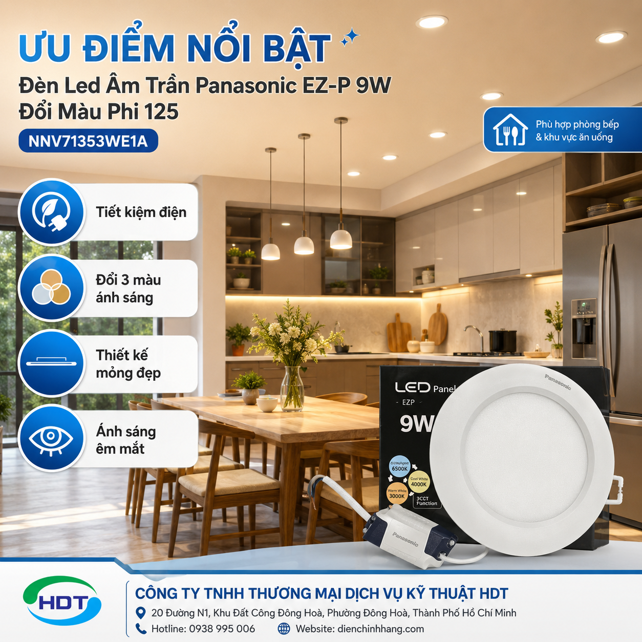 Đèn Led Âm Trần Panasonic EZ-P 9W Đổi Màu Phi 125 NNV71353WE1A
