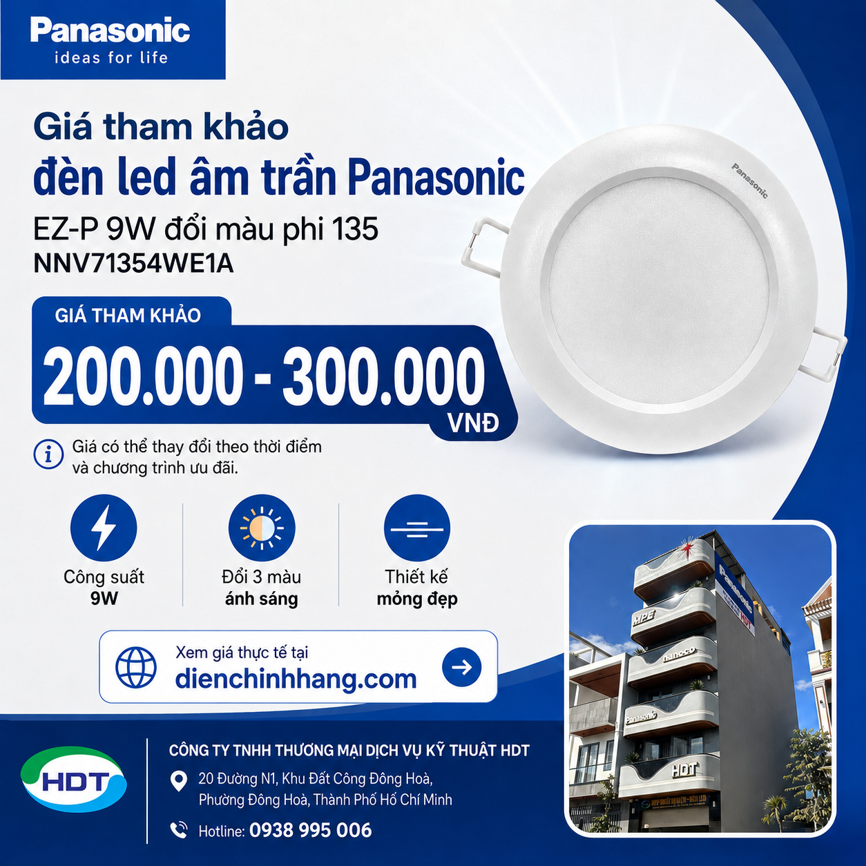 Đèn Led Âm Trần Panasonic EZ-P 9W Đổi Màu Phi 135 NNV71354WE1A