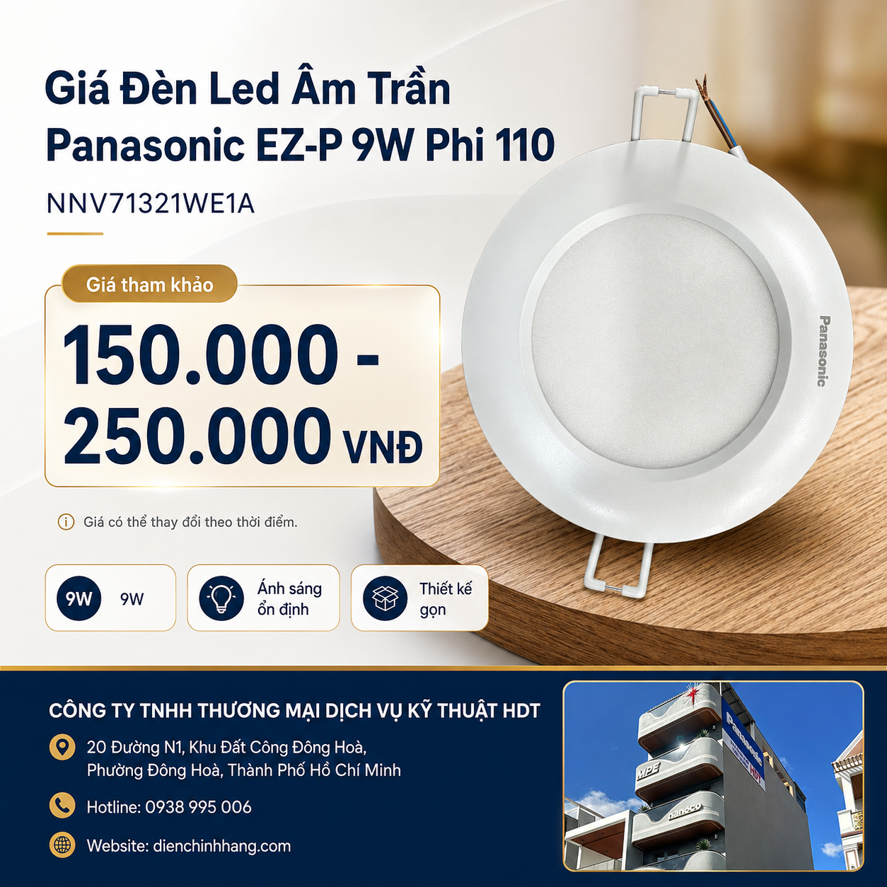 Đèn Led Âm Trần Panasonic EZ-P 9W Phi 110 NNV71321WE1A