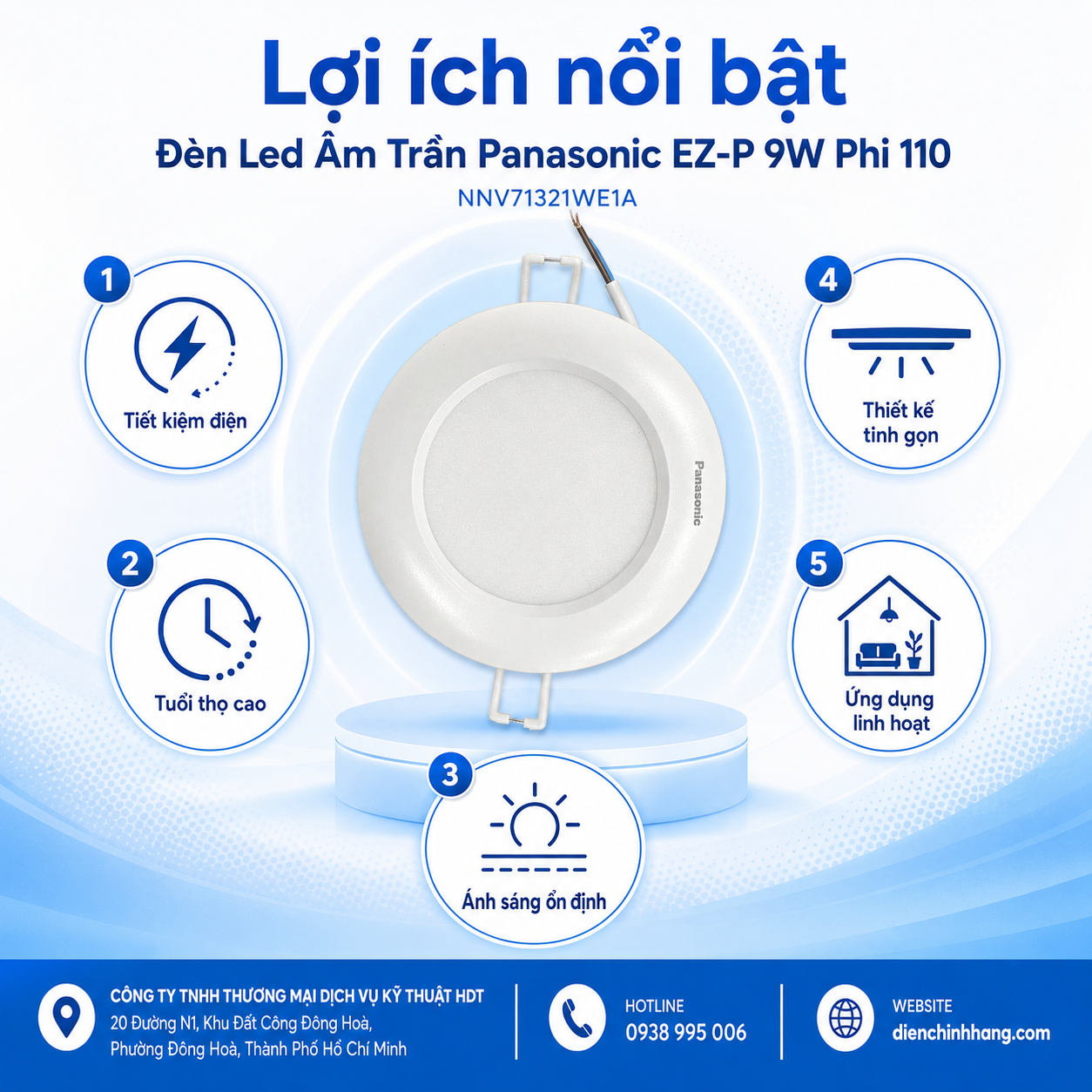 Đèn Led Âm Trần Panasonic EZ-P 9W Phi 110 NNV71321WE1A
