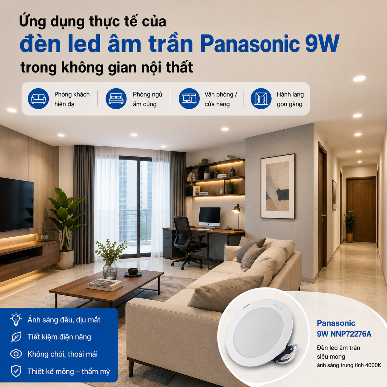 Đèn Led Âm Trần Panasonic Neo Slim 9W Đổi Màu Phi 100 NNP72276A