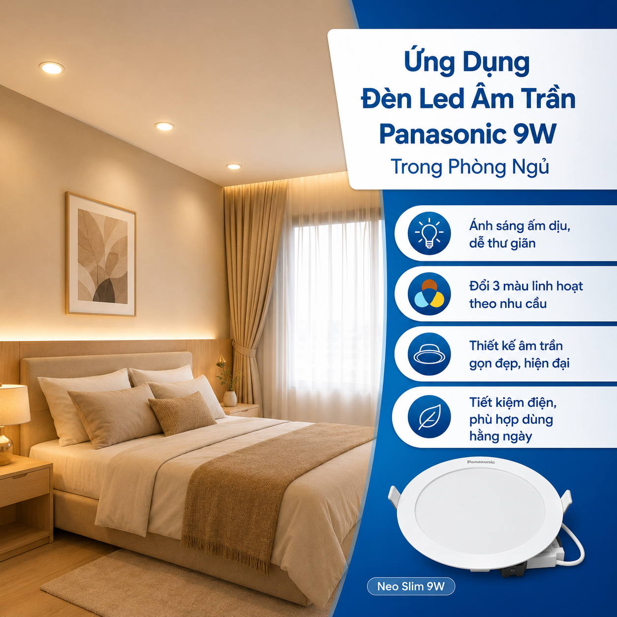 Đèn Led Âm Trần Panasonic Neo Slim 9W Đổi Màu Phi 90 NNP72376A