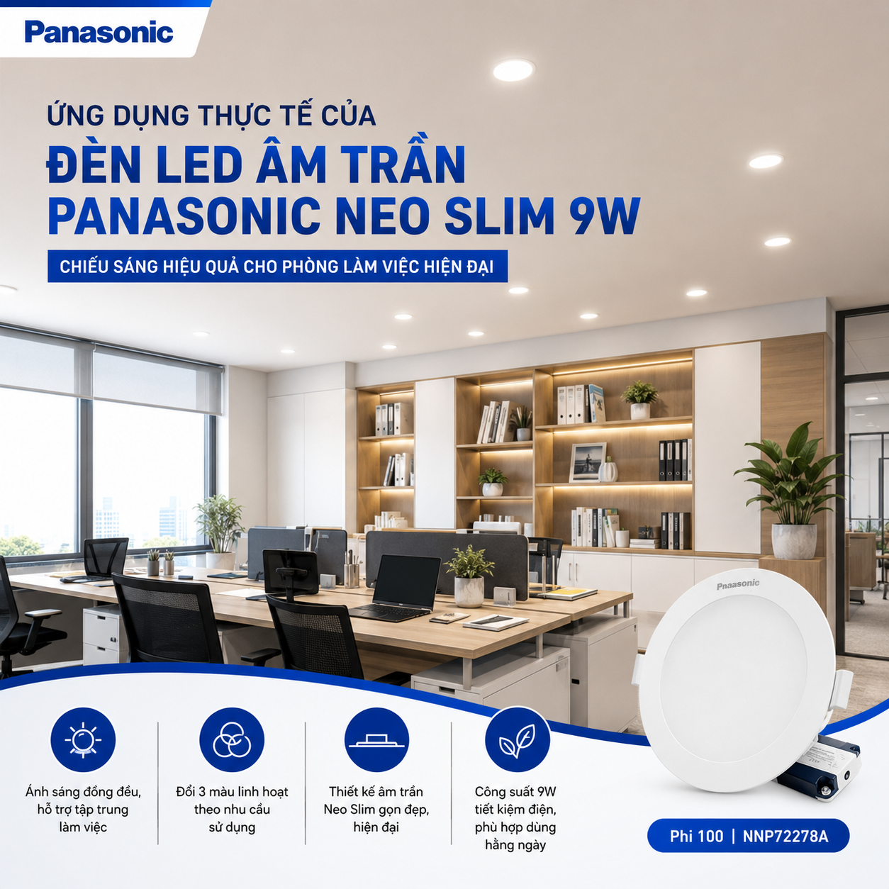Đèn Led Âm Trần Panasonic Neo Slim 9W Phi 100 NNP72278A