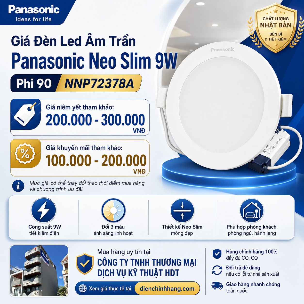Đèn Led Âm Trần Panasonic Neo Slim 9W Phi 90 NNP72378A