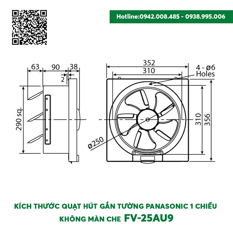 Quạt hút gắn tường Panasonic 1 chiều không màn che FV-25AU9
