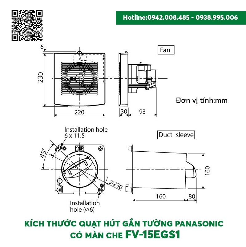 Quạt hút gắn tường Panasonic có màn che FV-15EGS1