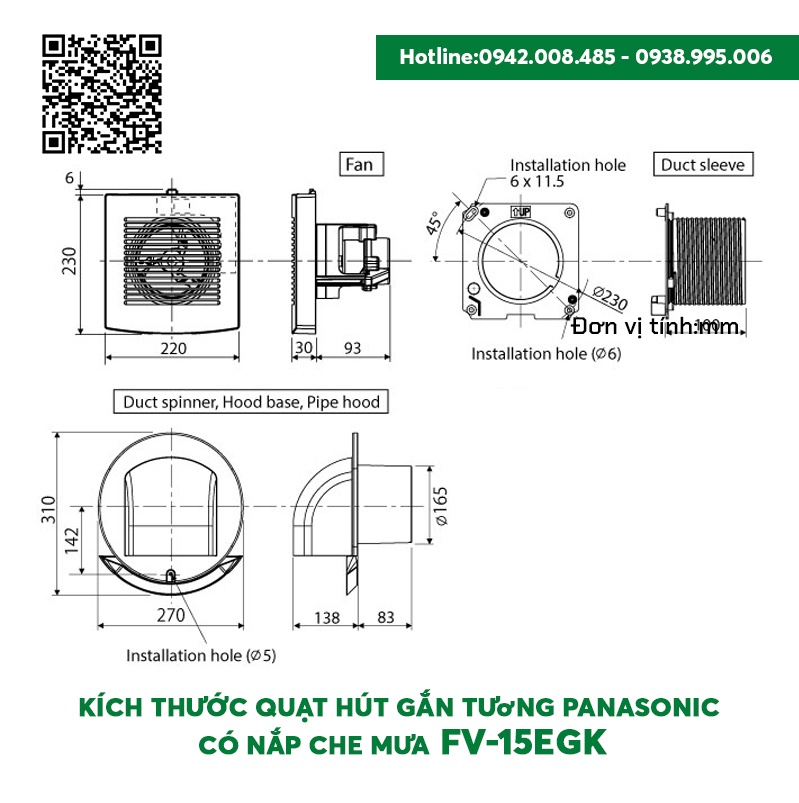 Quạt hút gắn tường Panasonic có nắp che mưa FV-15EGK