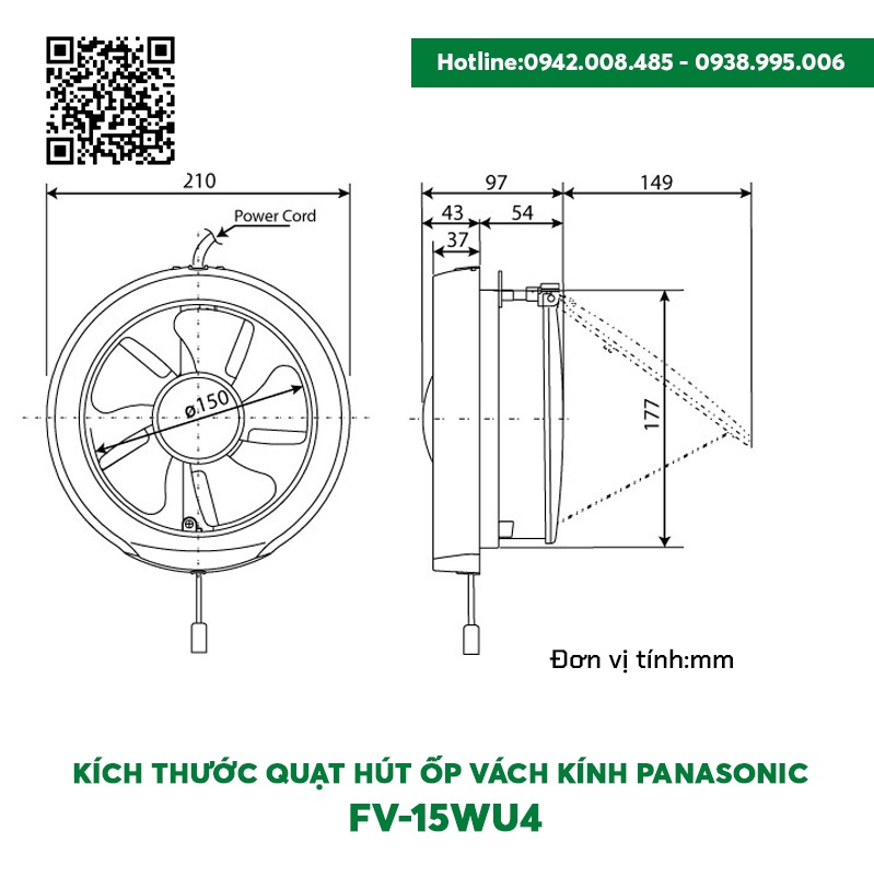 Quạt hút ốp vách kính Panasonic FV-15WU4