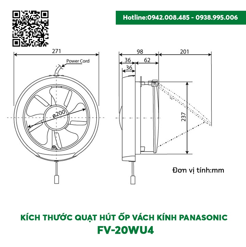Quạt hút ốp vách kính Panasonic FV-20WU4