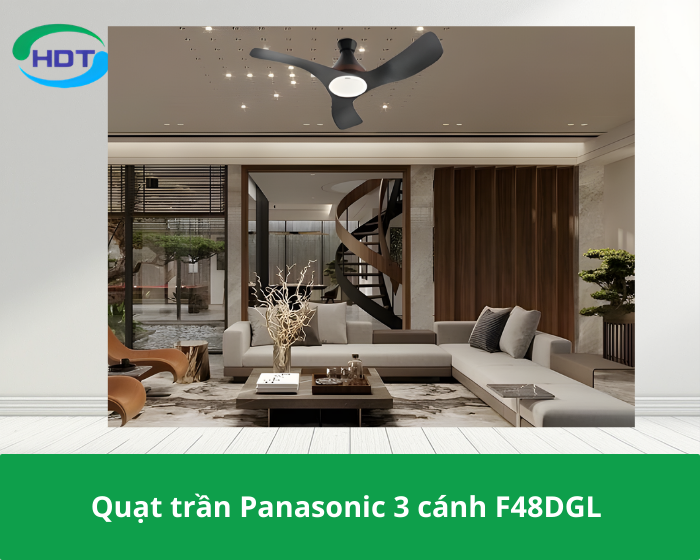 Quạt trần Panasonic 3 cánh F48DGL điều khiển từ xa bằng điện thoại và có đèn led