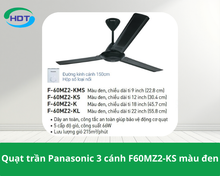 Quạt trần Panasonic 3 cánh F60MZ2-KS màu đen
