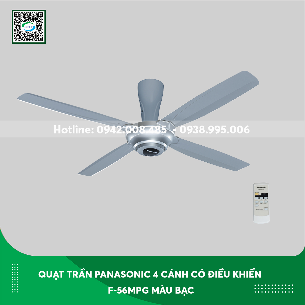 Quạt trần Panasonic 4 cánh có điều khiển F-56MPG-S màu bạc