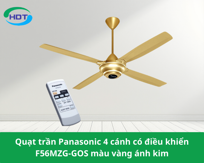 Quạt trần Panasonic 4 cánh có điều khiển F56MZG-GOS màu vàng ánh kim