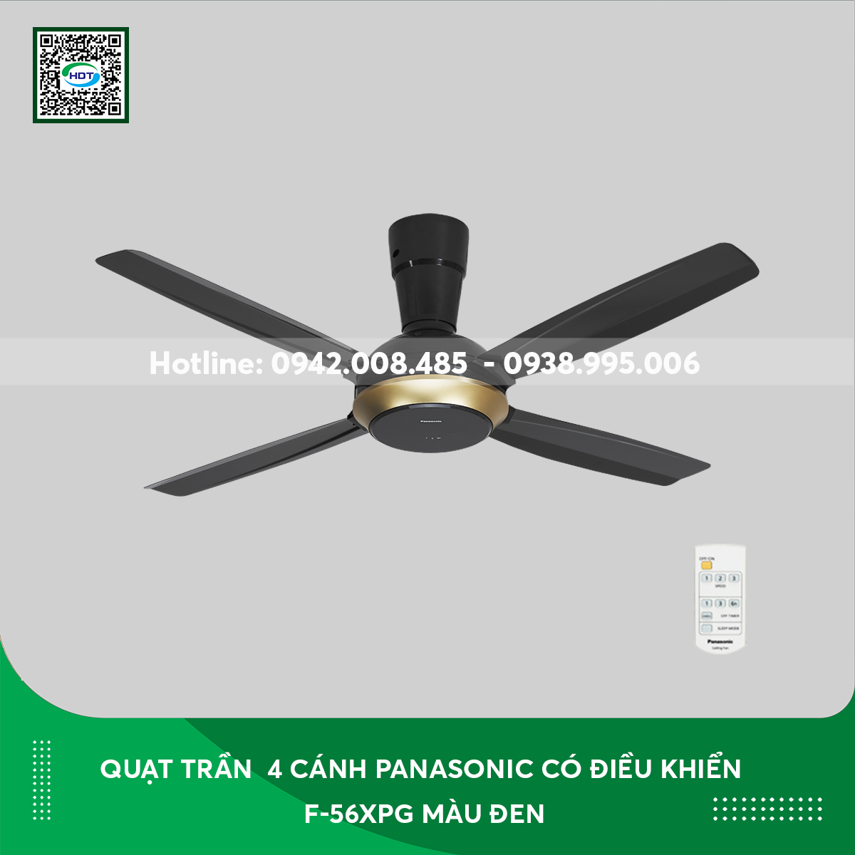Quạt trần Panasonic 4 cánh có điều khiển F-56XPG màu đen