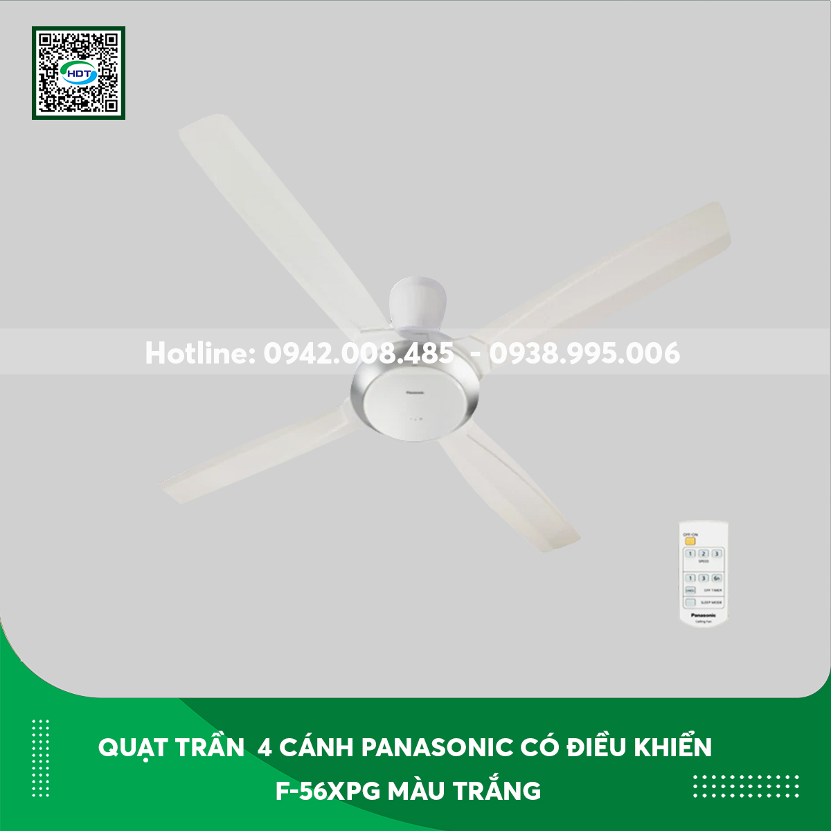 Quạt trần Panasonic 4 cánh có điều khiển F-56XPG-W màu trắng