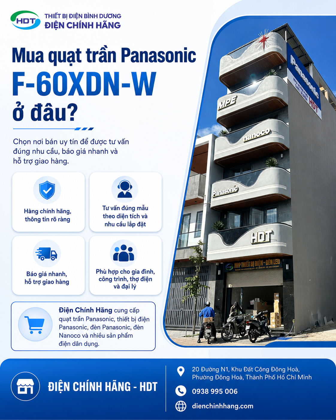 Quạt Trần Panasonic 5 Cánh F-60XDN-W Màu Trắng