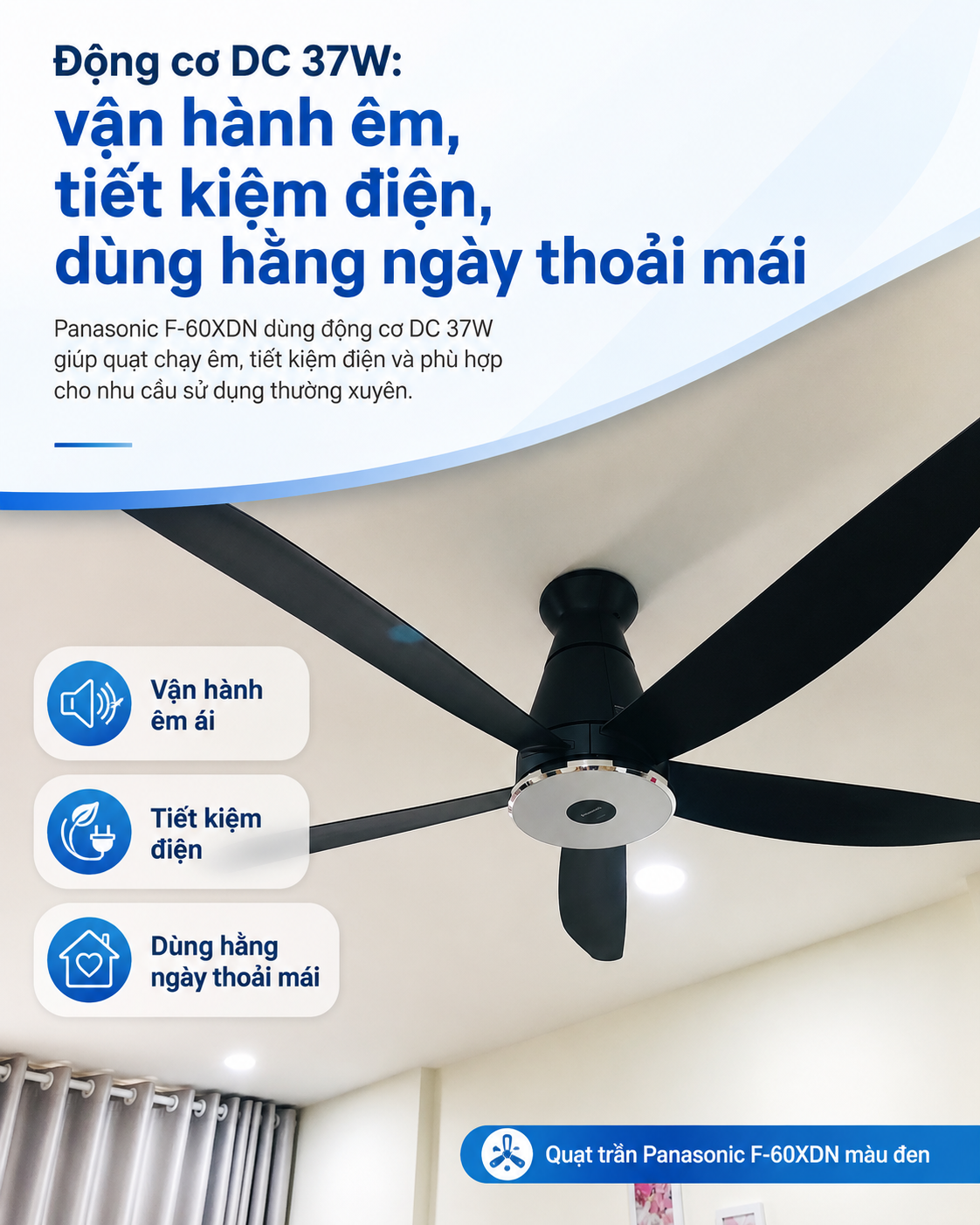 Quạt Trần Panasonic 5 Cánh Màu Đen F-60XDN