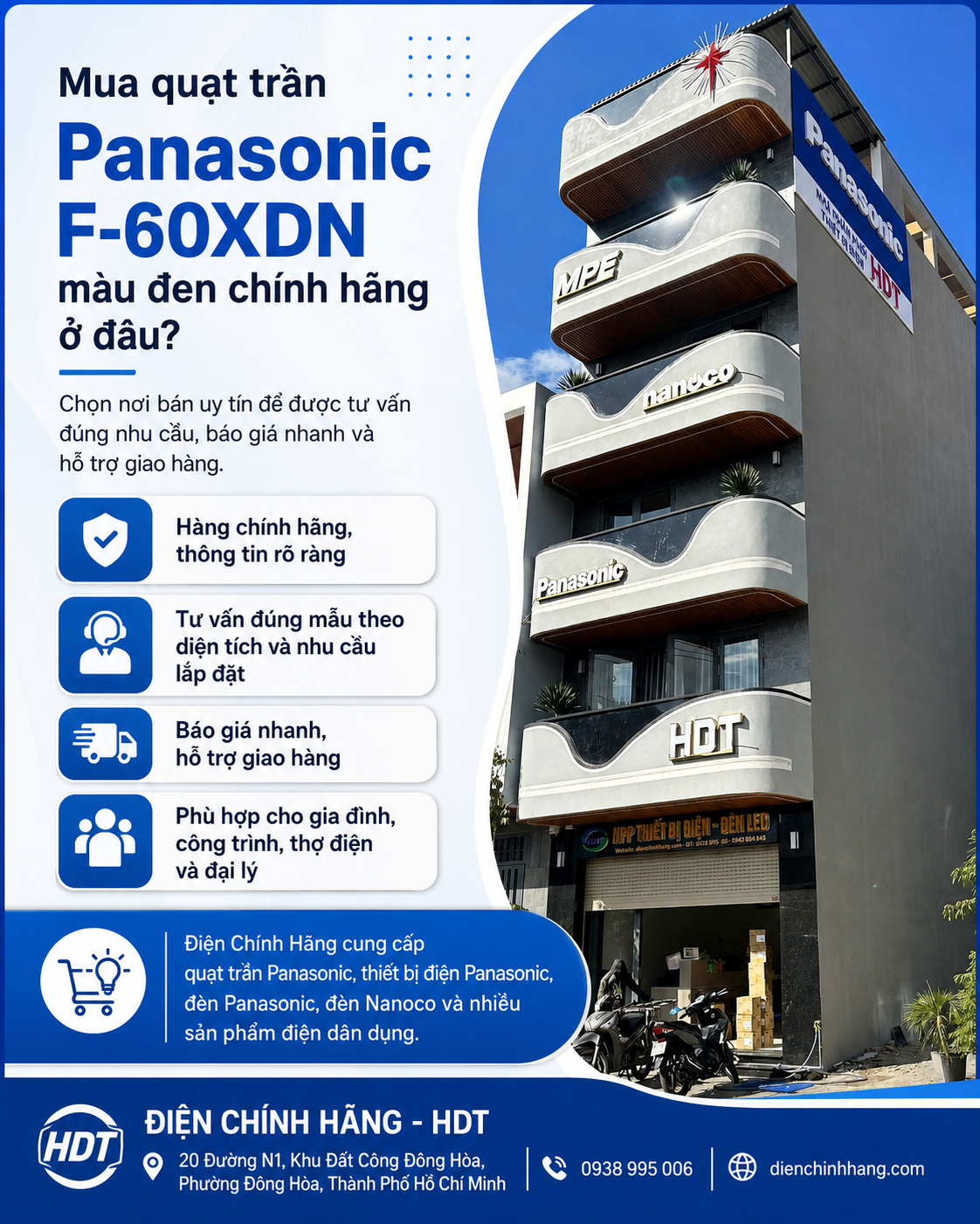 Quạt Trần Panasonic 5 Cánh Màu Đen F-60XDN