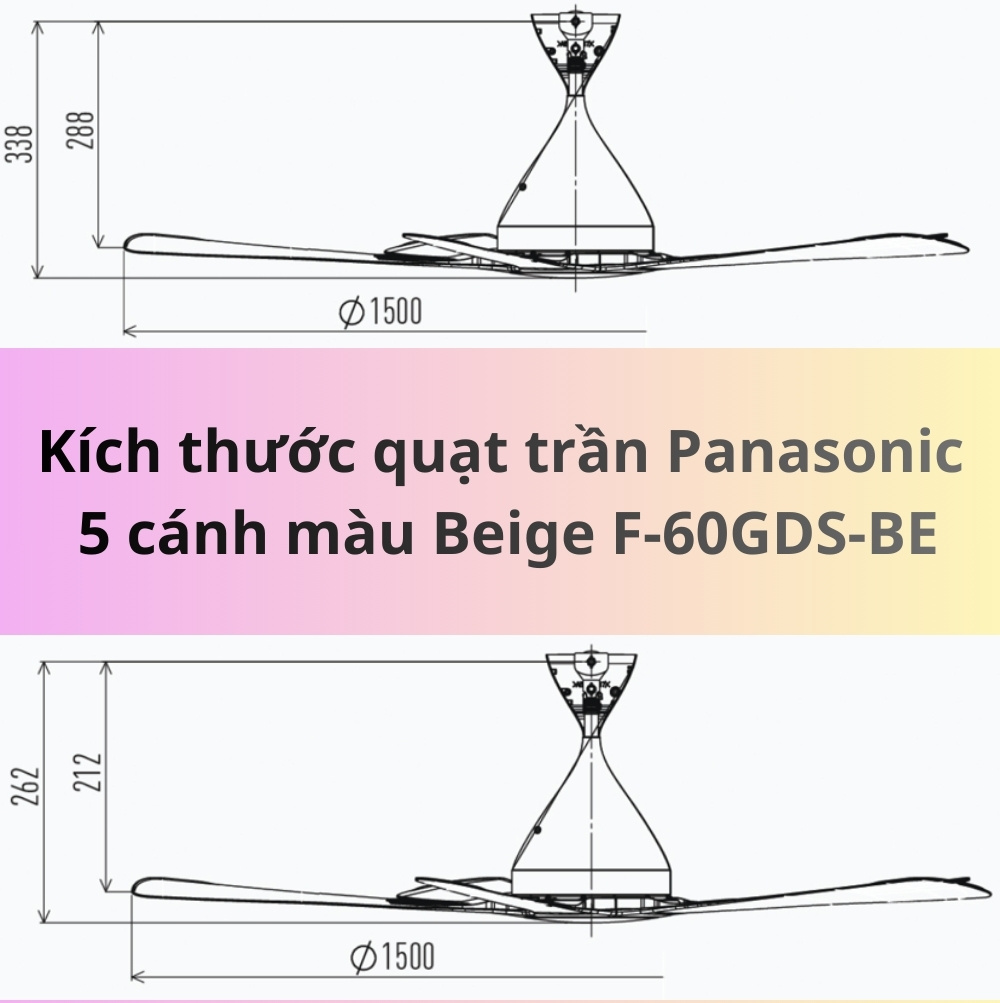 kích thước quạt trần 5 cánh Panasonic F-60GDS-BE 