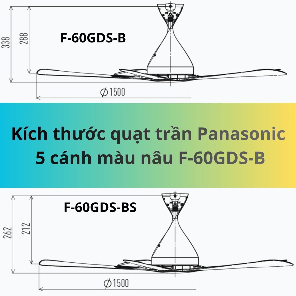 kích thước quạt trần panasonic f-60gds-b đường kính 1500mm