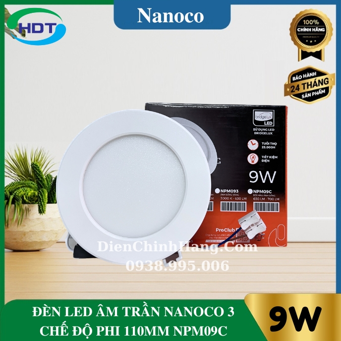 Đèn âm trần siêu mỏng đổi màu Nanoco 9W NPM09C 