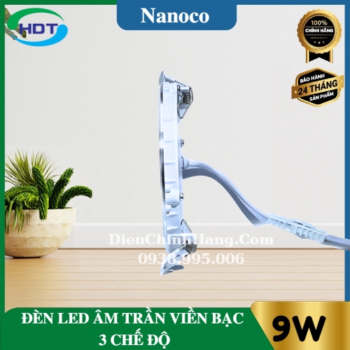Đèn LED âm trần siêu mỏng Nanoco viền bạc đổi màu 9W NSD09CS110