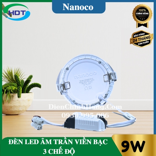 Đèn LED âm trần siêu mỏng Nanoco viền bạc đổi màu 9W NSD09CS110