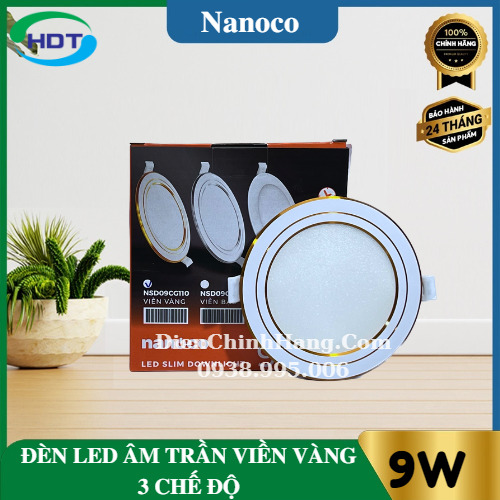 Đèn LED âm trần siêu mỏng Nanoco viền vàng đổi màu 9W NSD09CG110 