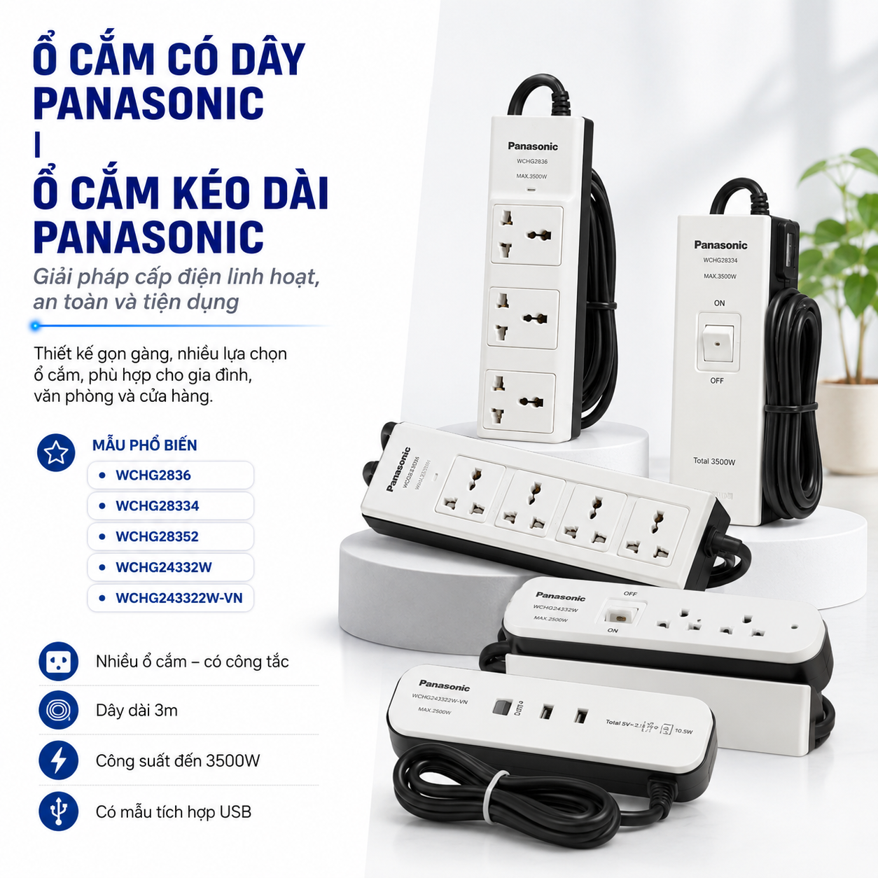 Ổ Cắm Có Dây Panasonic | Ổ Cắm Kéo Dài Panasonic