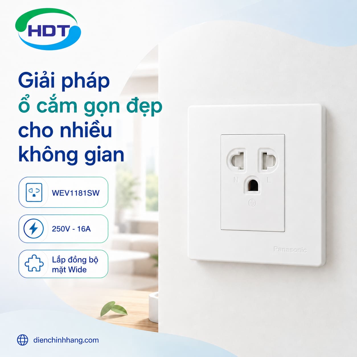 Ổ cắm đơn 3 chấu Panasonic WEV1181SW màu trắng tuyết lắp thực tế
