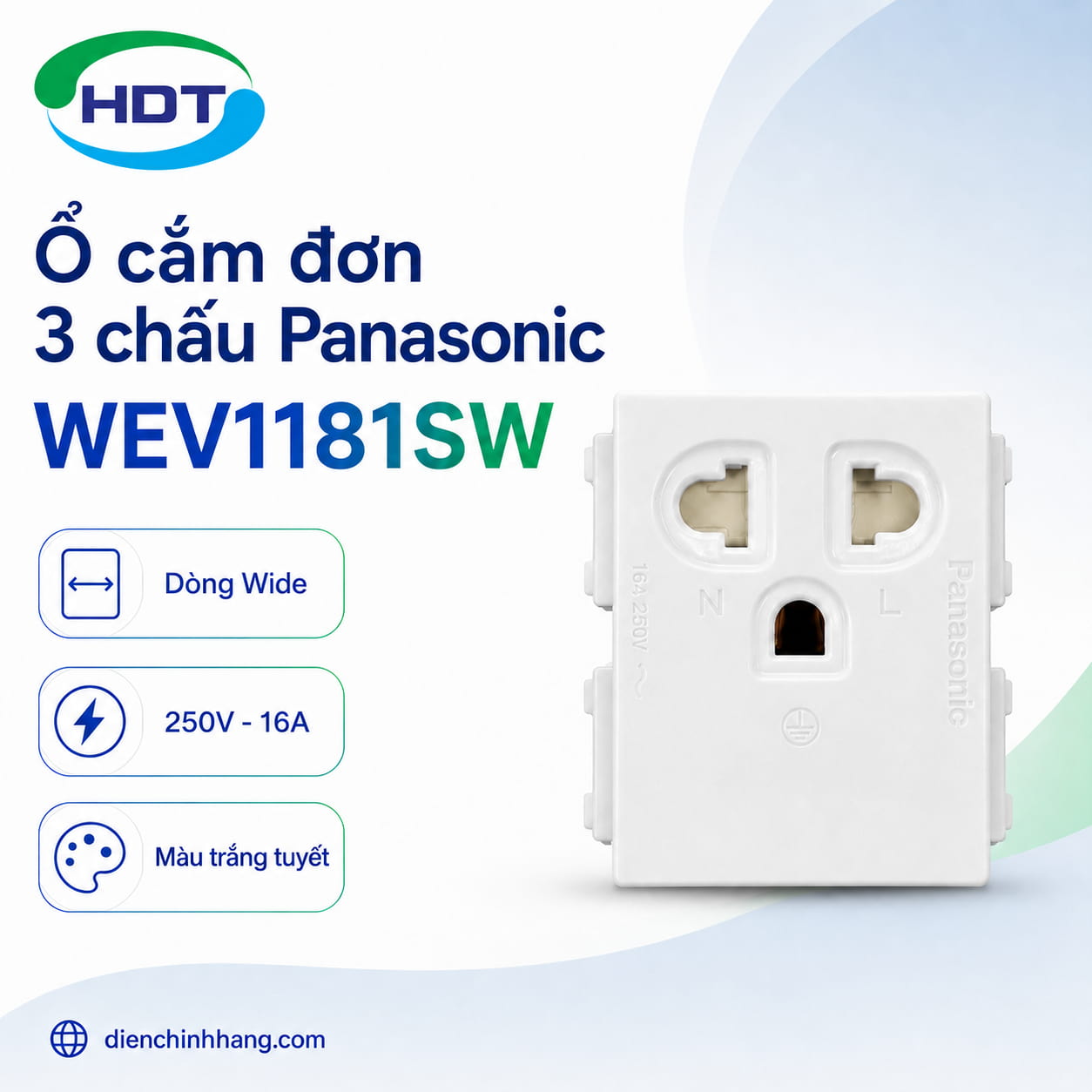 Ổ cắm đơn 3 chấu Panasonic WEV1181SW màu trắng tuyết