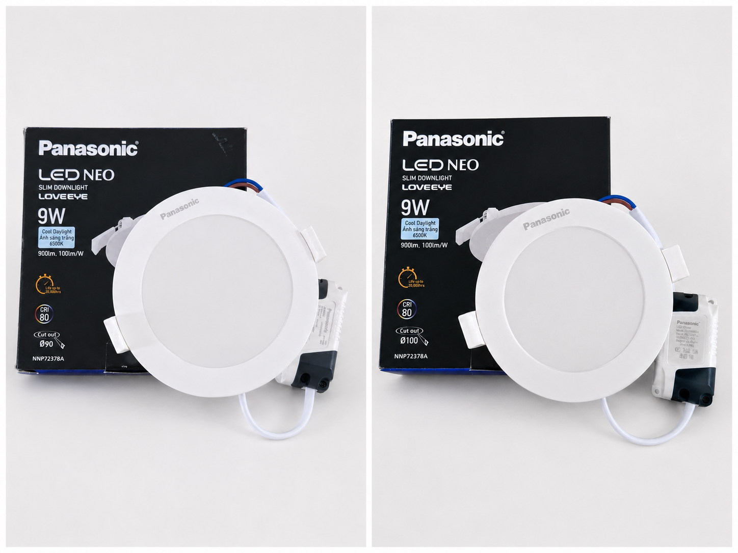 Đèn led âm trần Panasonic 9W phi 90 và phi 100 khác nhau thế nào?