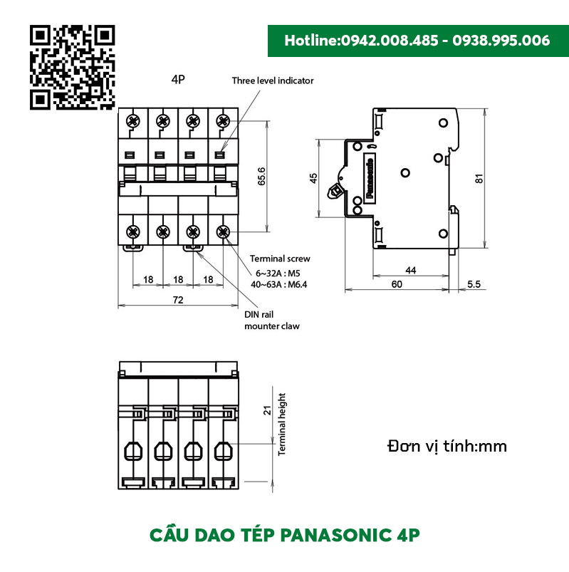 Cầu dao tép Panasonic 4P 80A BBD408041C