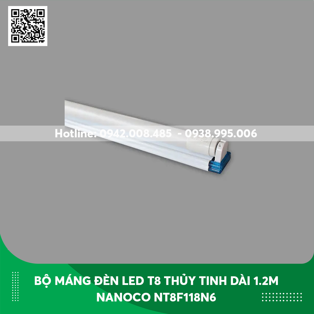 Bộ máng đèn LED T8 thủy tinh bọc nhựa Dài 1.2m Nanoco NT8F118N6 ánh sáng trắng