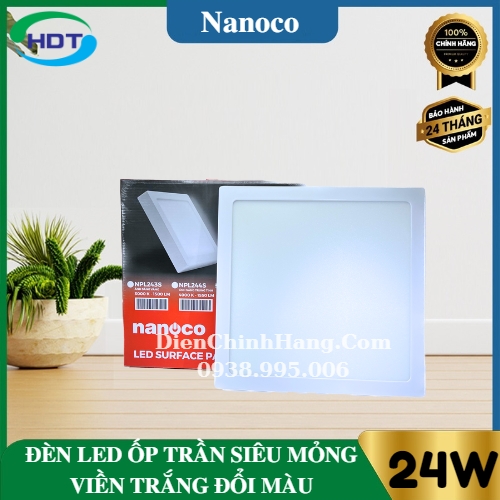 Đèn Led ốp trần nổi siêu mỏng vuông viền trắng 24W 3 chế độ Nanoco NPL24CSW