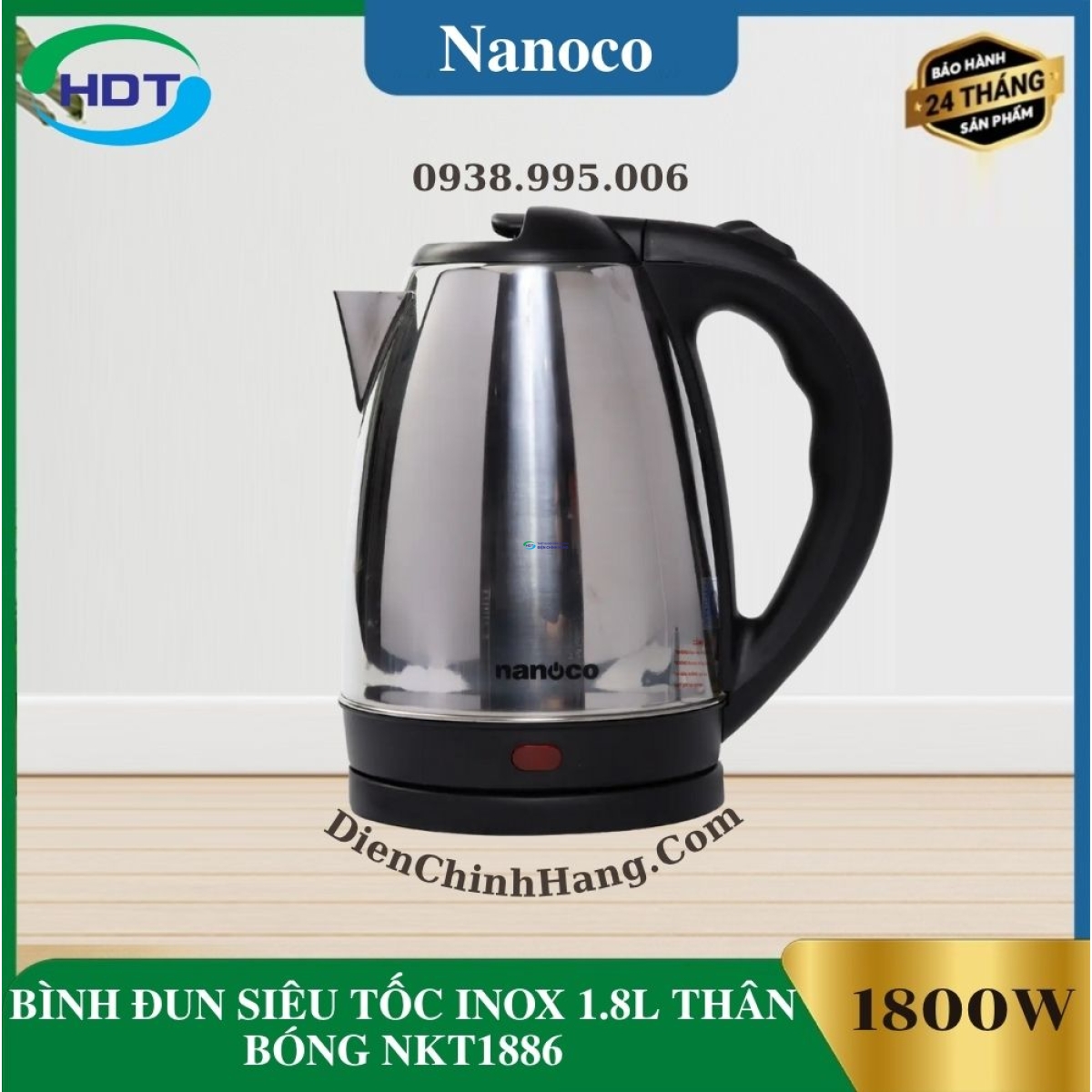  BÌNH ĐUN SIÊU TỐC INOX 1.8L THÂN BÓNG NKT1886
