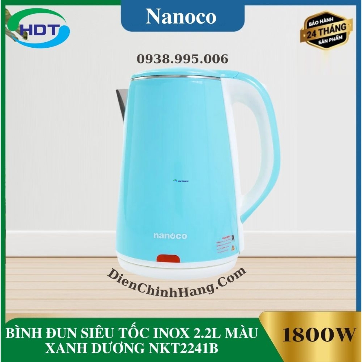 BÌNH ĐUN SIÊU TỐC INOX 2.2L MÀU XANH DƯƠNG NKT2241B