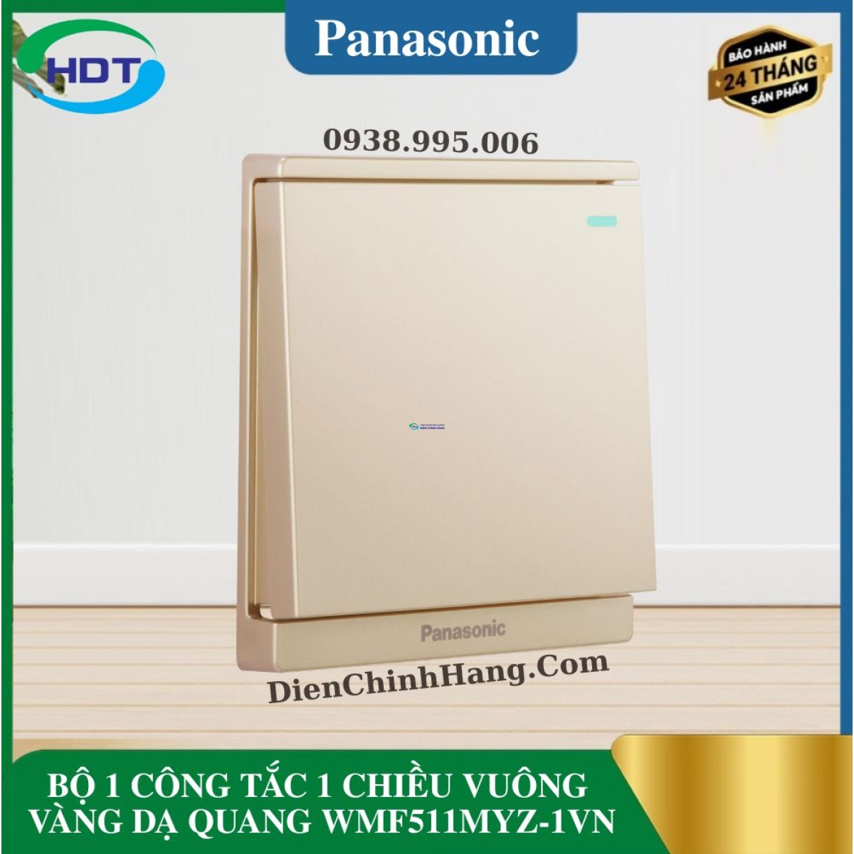 BỘ 1 CÔNG TẮC 1 CHIỀU VUÔNG VÀNG DẠ QUANG WMF511MYZ-1VN