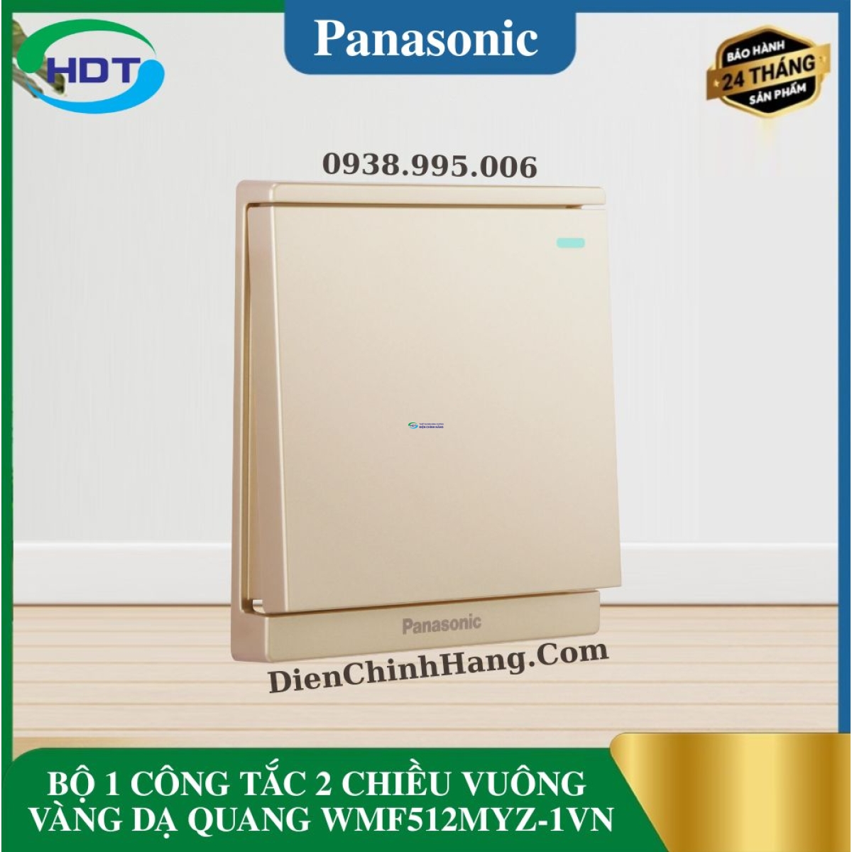 BỘ 1 CÔNG TẮC 2 CHIỀU VUÔNG VÀNG DẠ QUANG WMF512MYZ-1VN